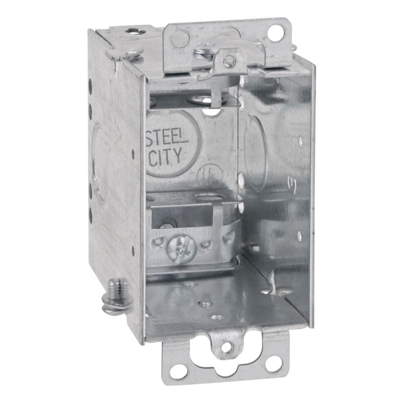 Thomas & Betts Steel City® CWX-25 Gangable Welded Style Switch Box, Steel, 14 cu-in Capacity, 1 Gangs, 1 Outlets, 4 Knockouts